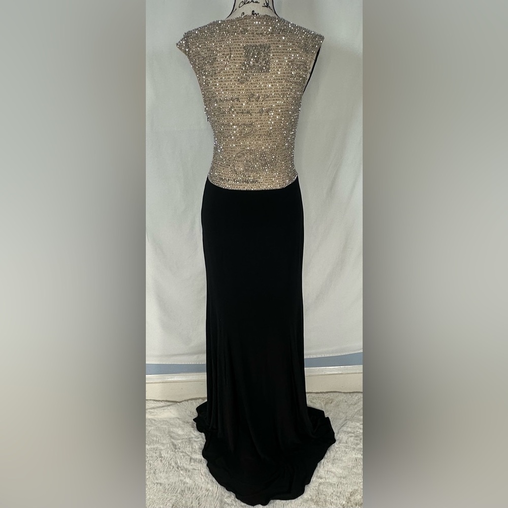 XSCAPE Caviar Beaded Rhinestone Mesh Illusion Panel Jersey Formal Gown Prom 6 - Picture 3 of 12